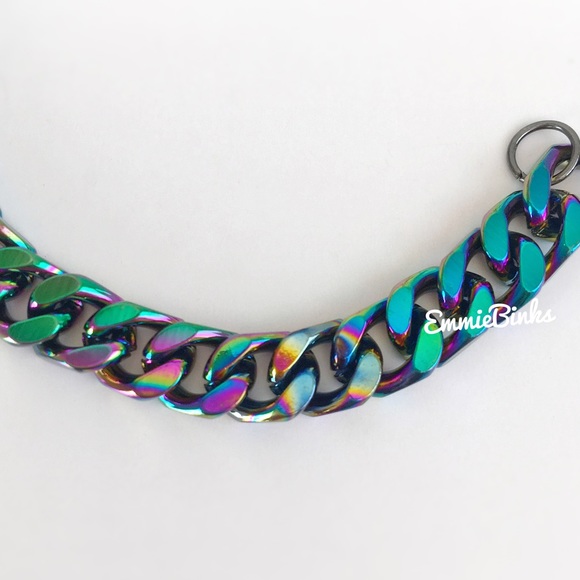 ✨3for$38 New Oil Slick Rainbow Chain Link Bracelet Holographic Miami Cuban - Picture 3 of 13